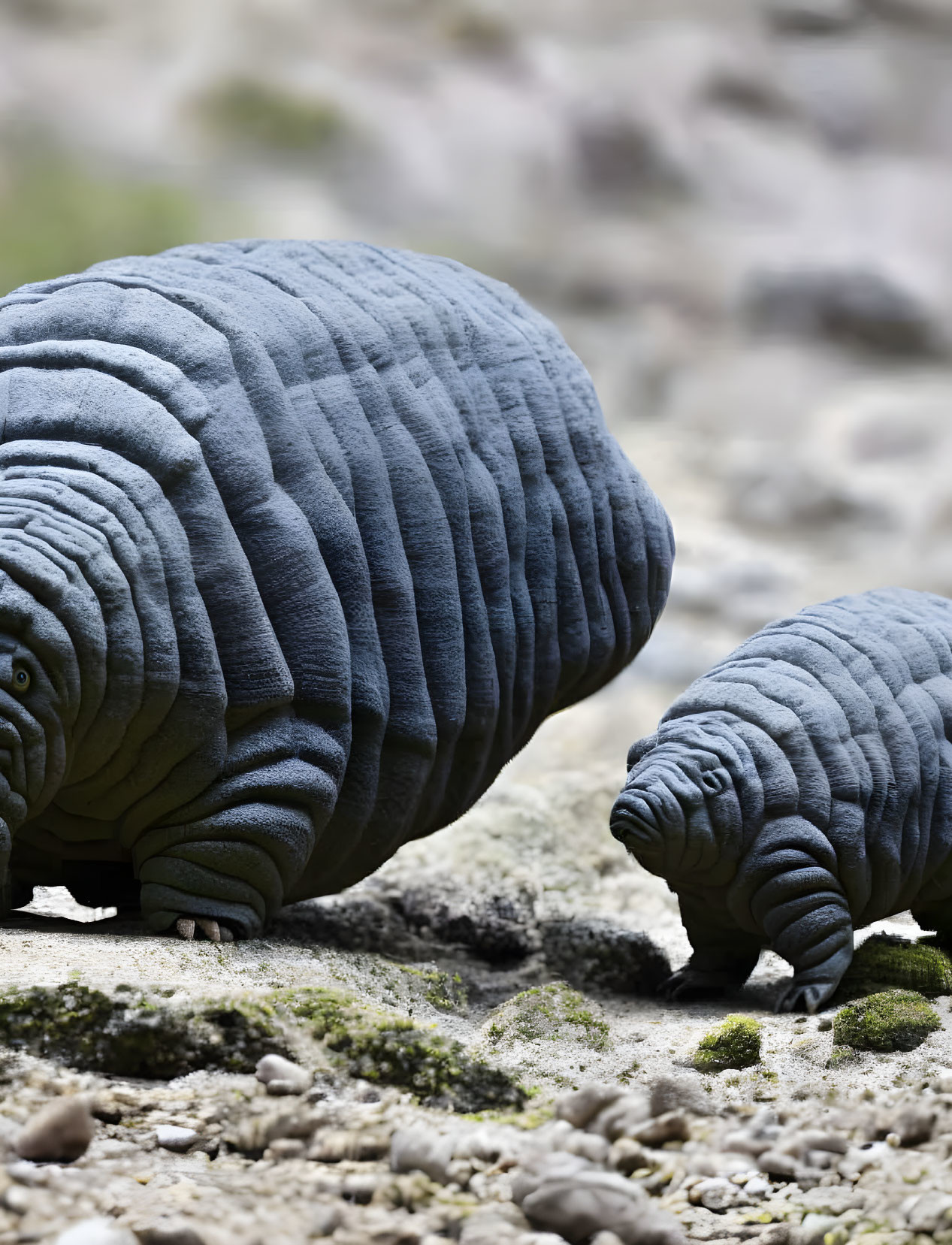 Giant Tardigrades on Moss-Covered Surface