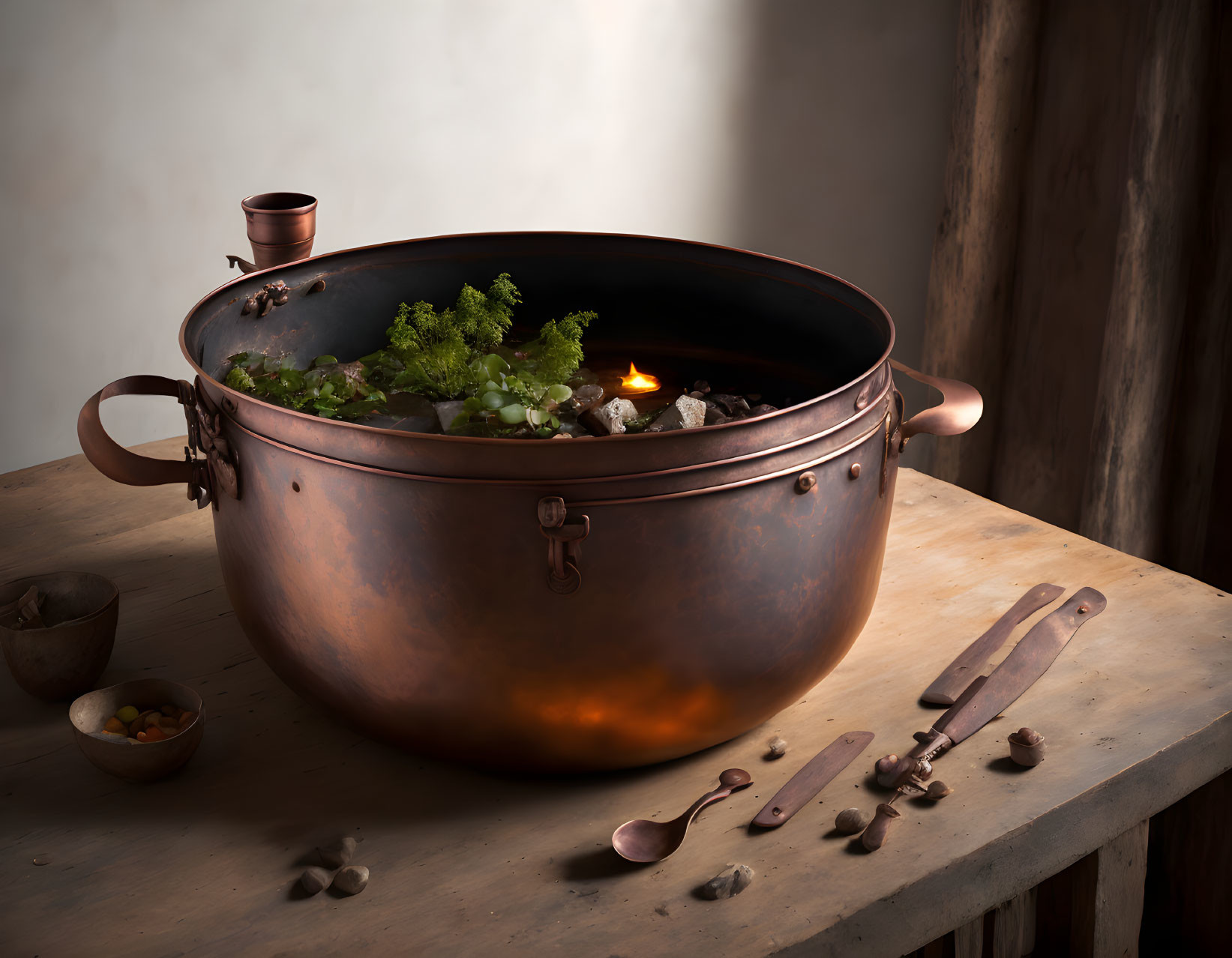 Landscape in an old cooking pot
