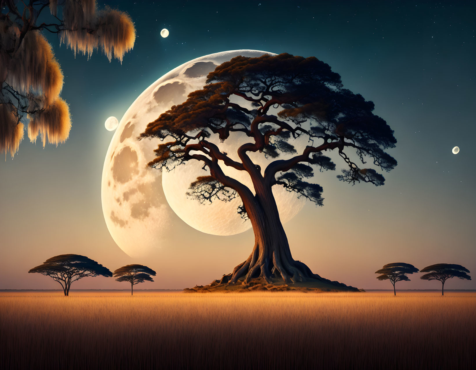 Moon rising over savannah