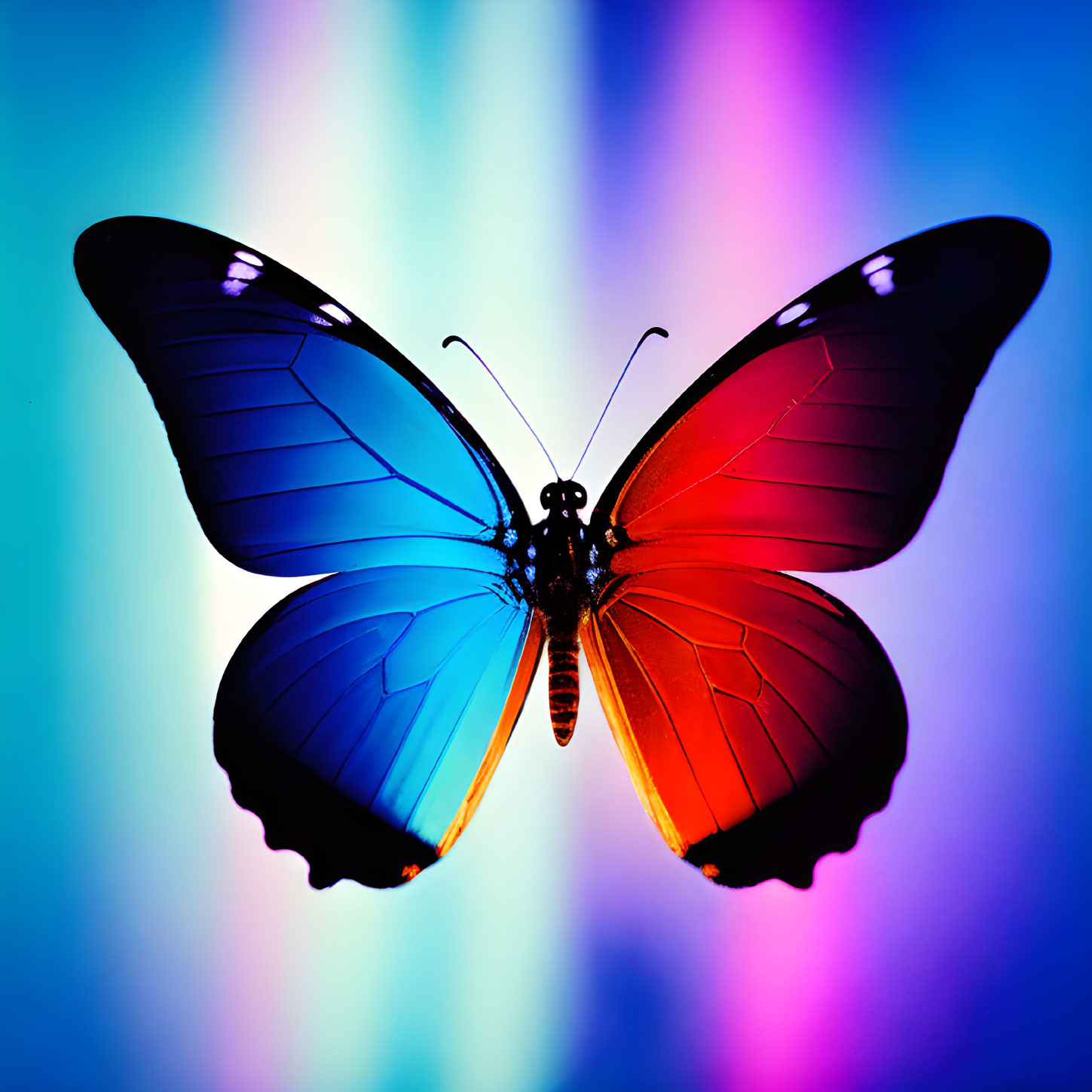 Colorful Butterfly with Blue and Red Wings on Blurred Background