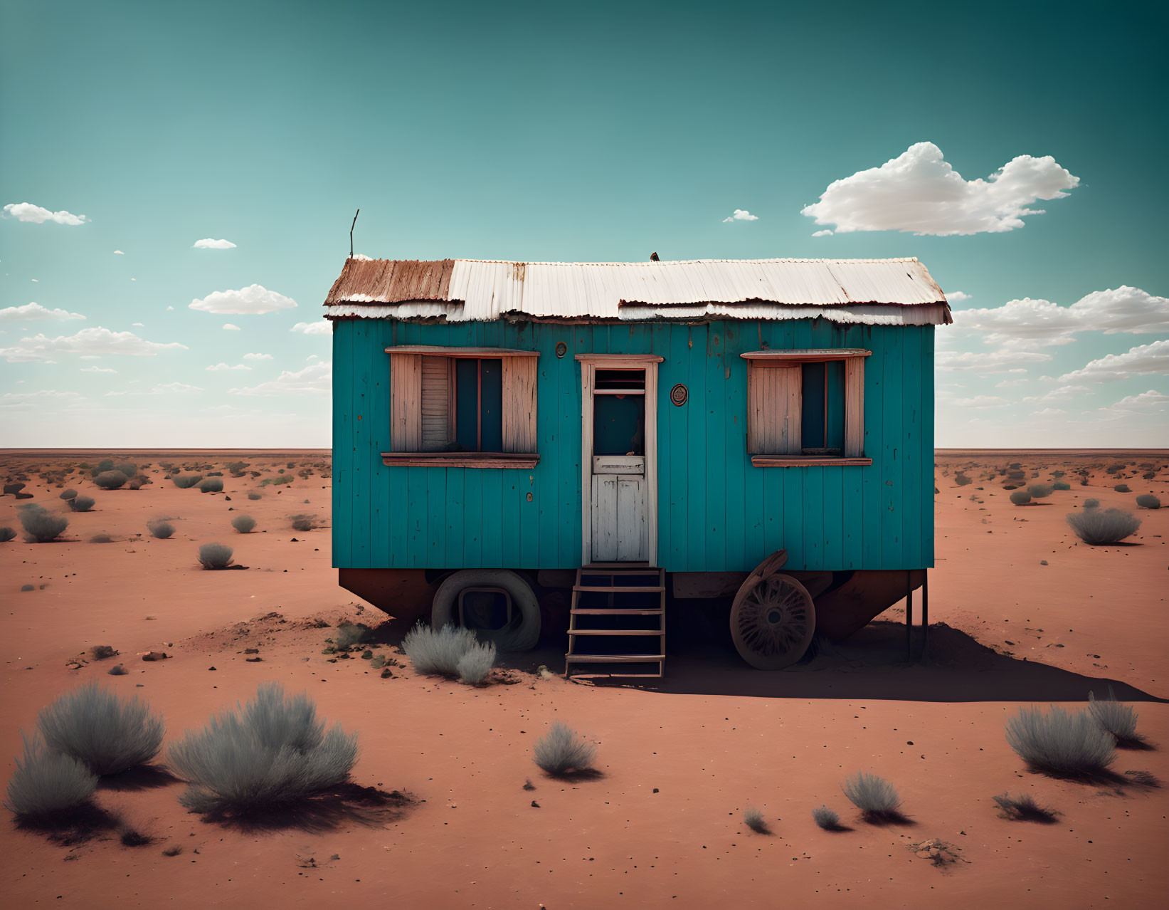 Old trailer in desert