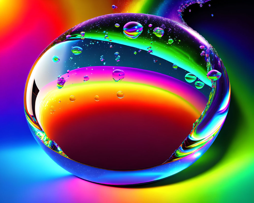 Colorful Swirling Bubble on Rainbow Gradient Background