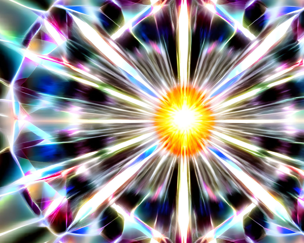Colorful abstract art with radiant center and kaleidoscopic patterns