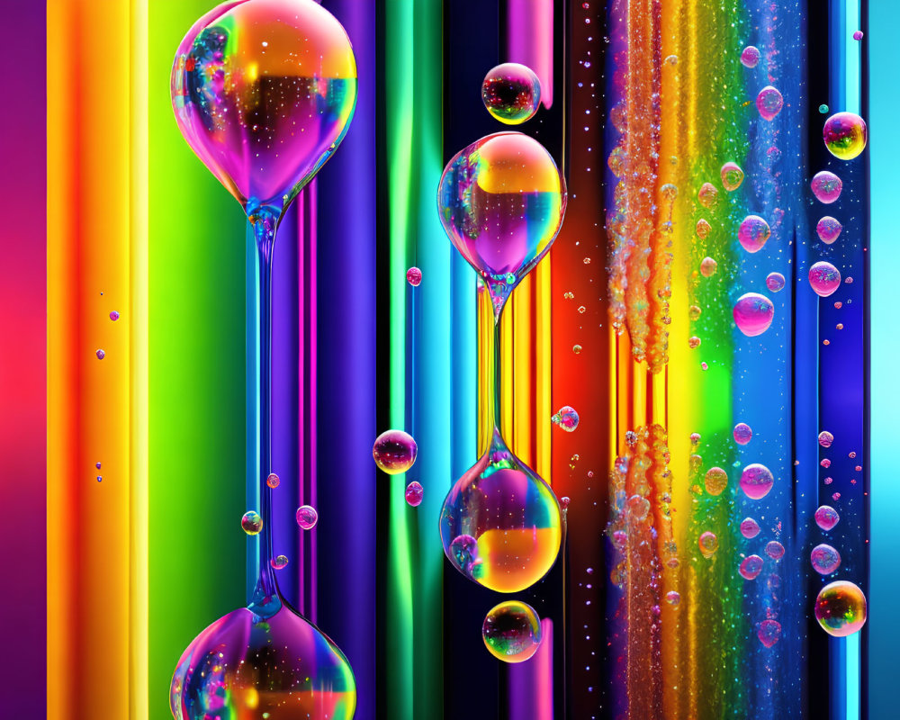 Vibrant vertical stripes and floating bubbles in colorful abstract background
