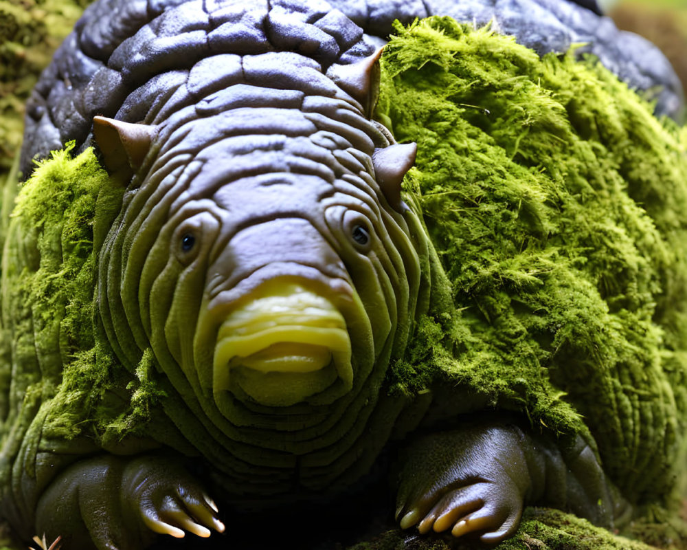 Detailed Toy Turtle Covered in Faux Moss on Real Moss Bed