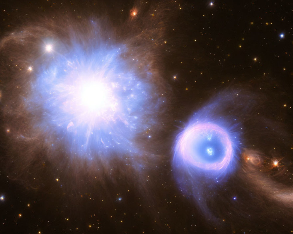 Glowing nebulae with central stars in cosmic space