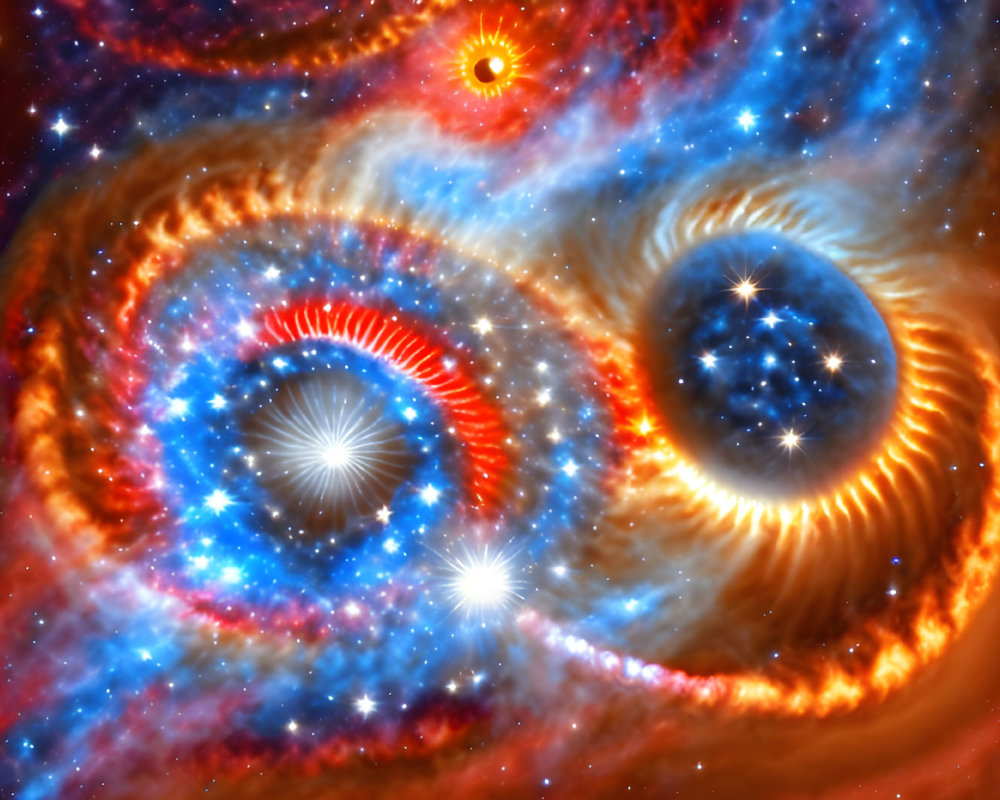 Colorful Nebulae Intertwined in Cosmic Scene