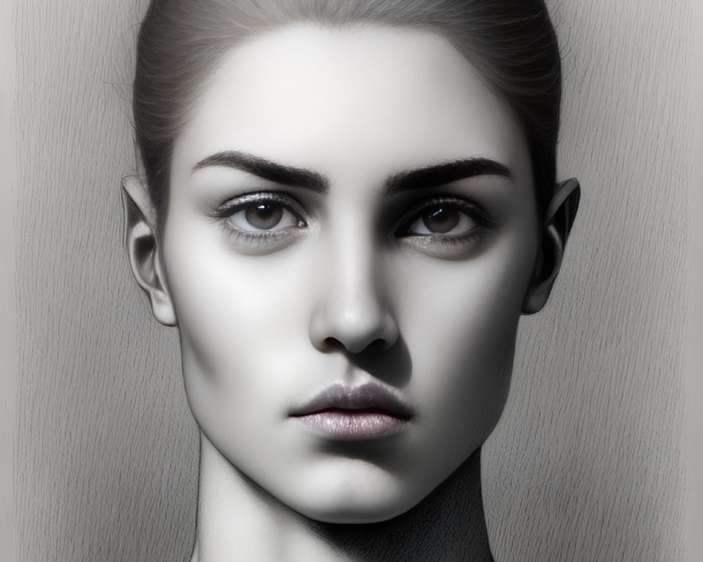 Detailed Black and White Digital Portrait of Woman with Striking Eyes