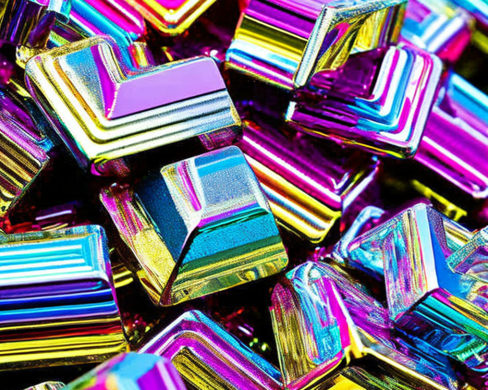 Iridescent Square Bismuth Crystals in Rainbow Hues
