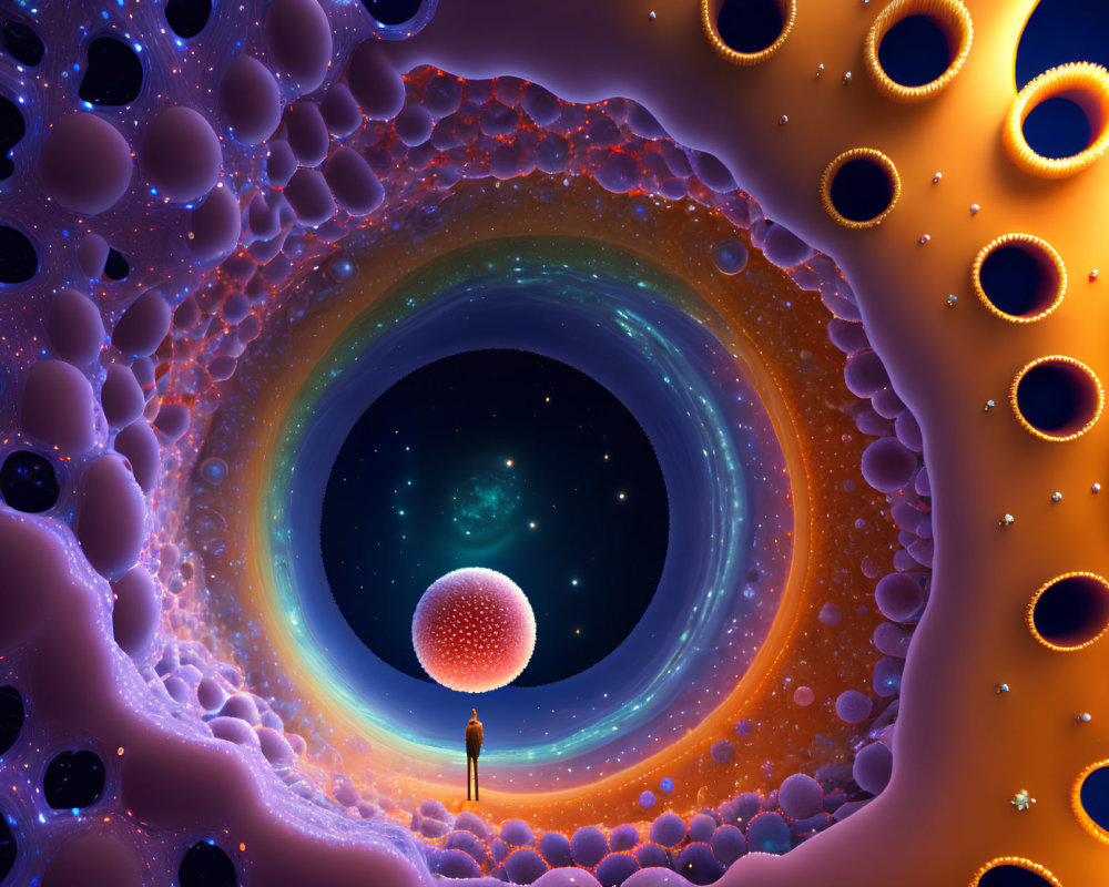 Surreal portal with swirling colors and galaxy theme