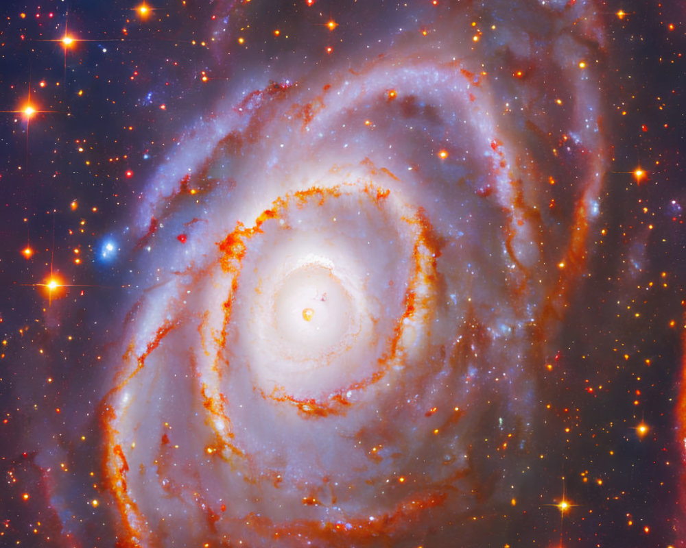 Vibrant Orange and Blue Spiral Galaxy with Star Formations