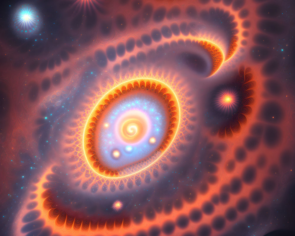 Fractal spiral in orange hues on starry background