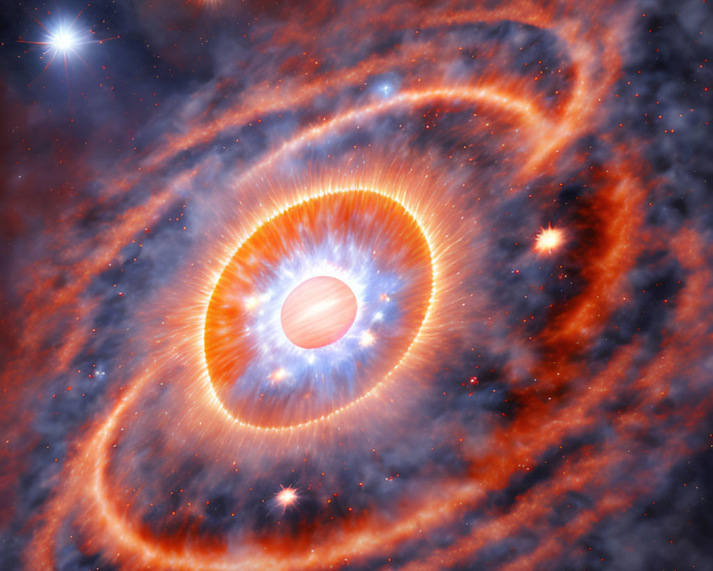 Vibrant Orange and Blue Nebula with Rings Around Star