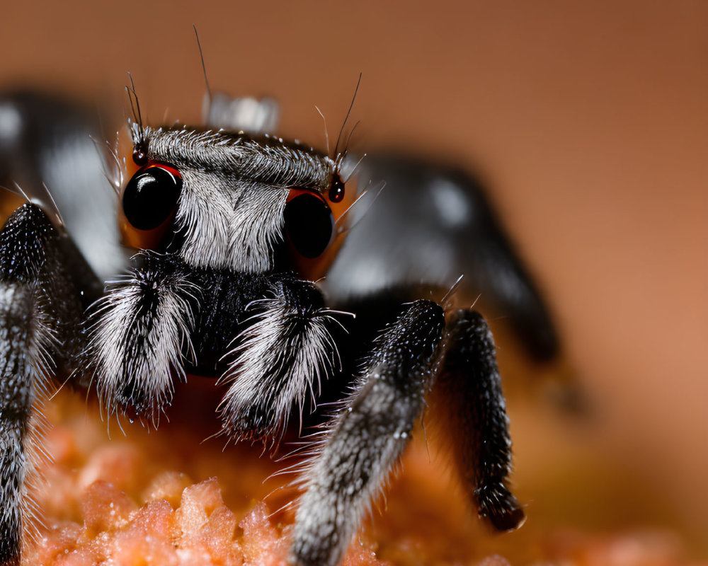Detailed Close-Up of Jumping Spider with Vivid Eyes and Furry Texture