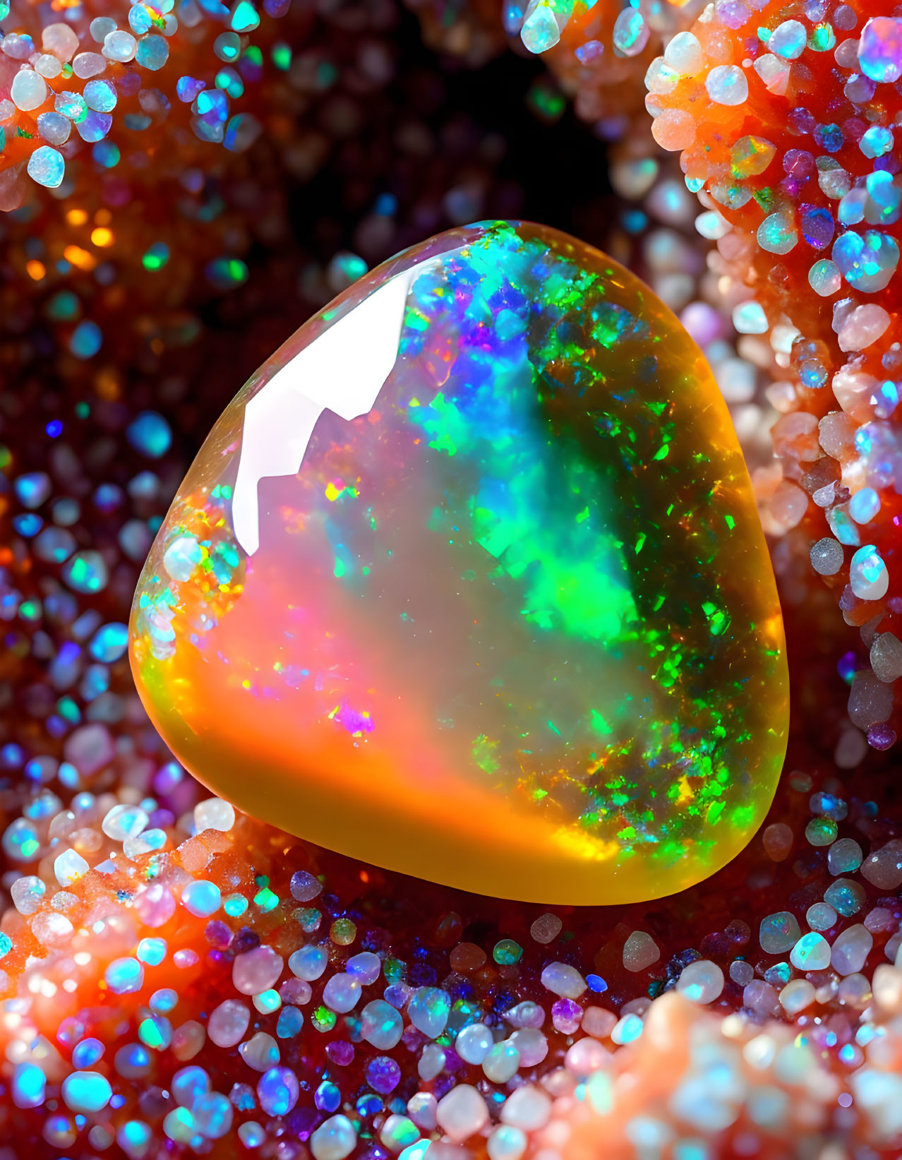 Opal Stone with Green, Blue, & Orange Iridescent Hues