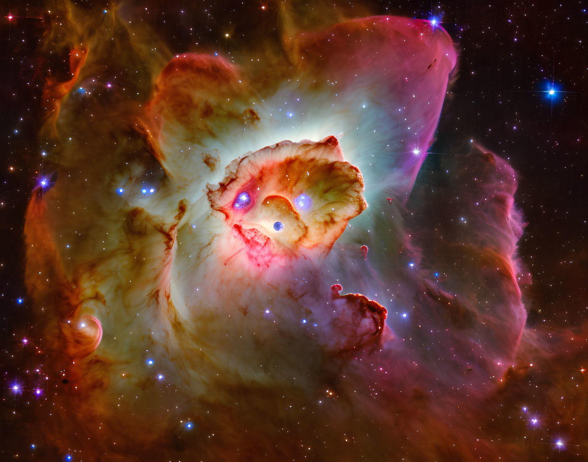Colorful Space Nebula Resembling Celestial Face
