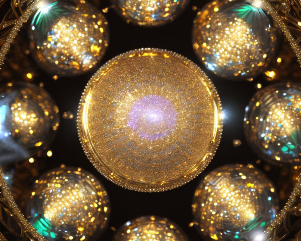Intricate golden orbs with purple core on dark background