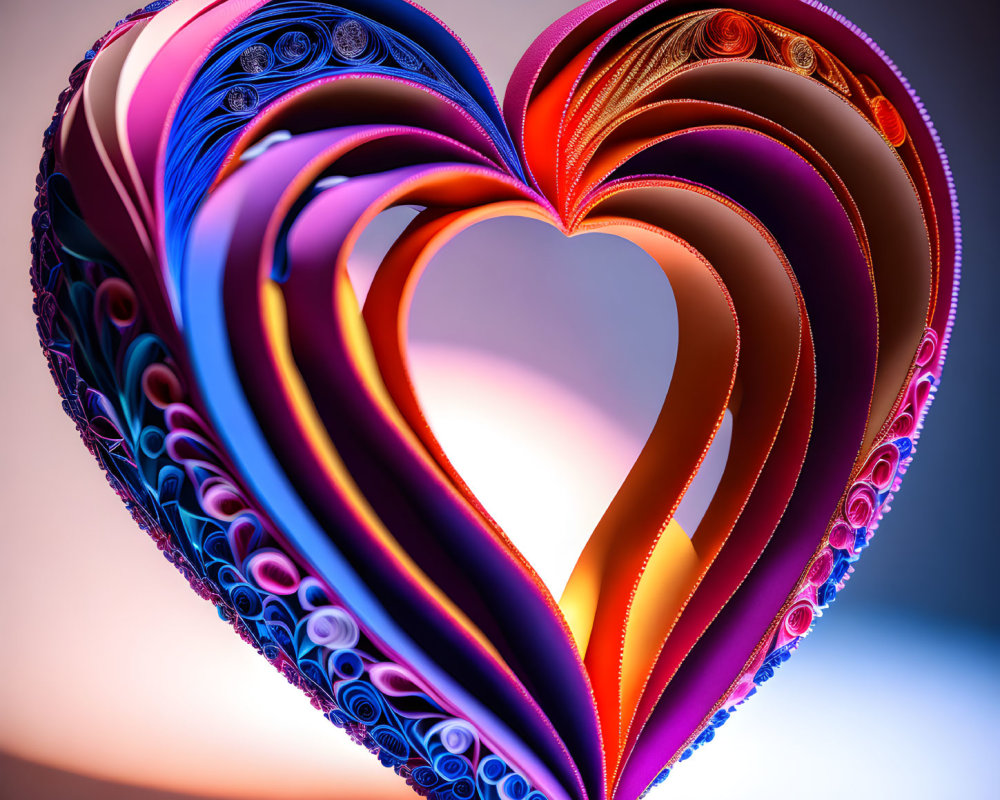 Colorful 3D Paper Quilled Heart on Gradient Background
