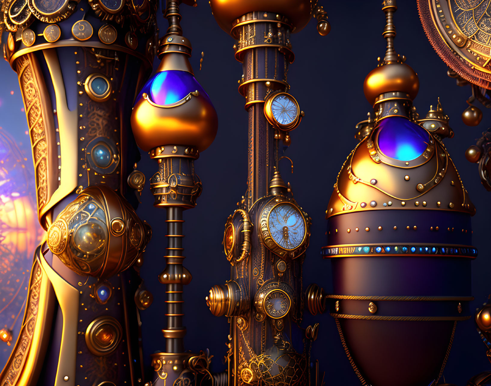 Detailed Steampunk Machinery with Metallic Textures and Glowing Elements