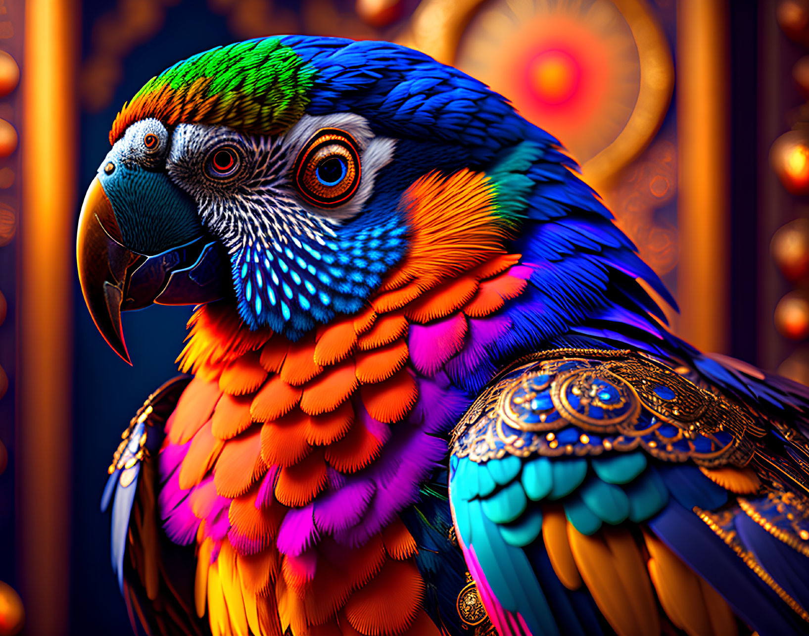 Colorful Parrot Digital Art with Mandala Background