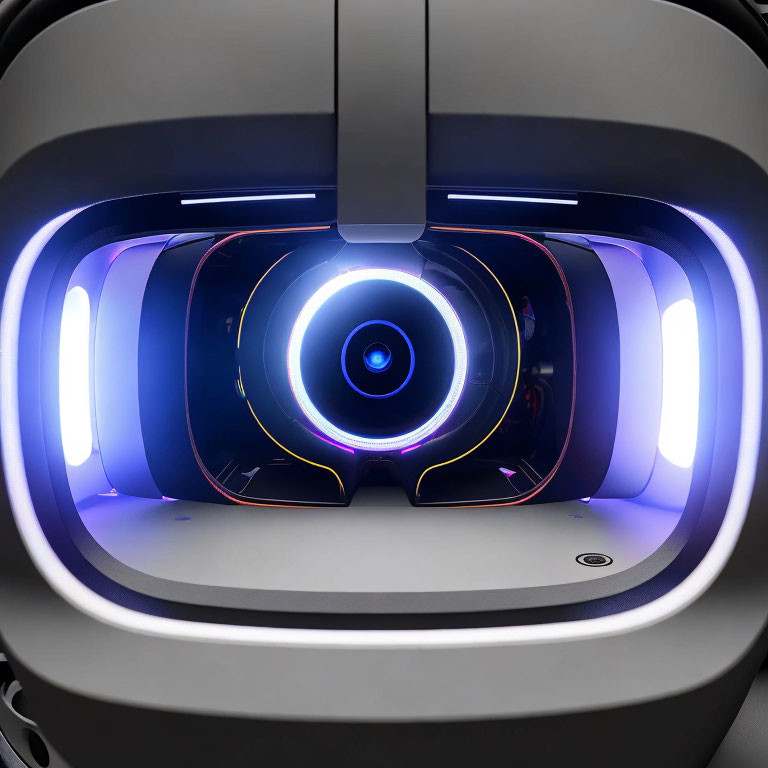 Futuristic MRI Scanner Interior with Blue and Purple Lights