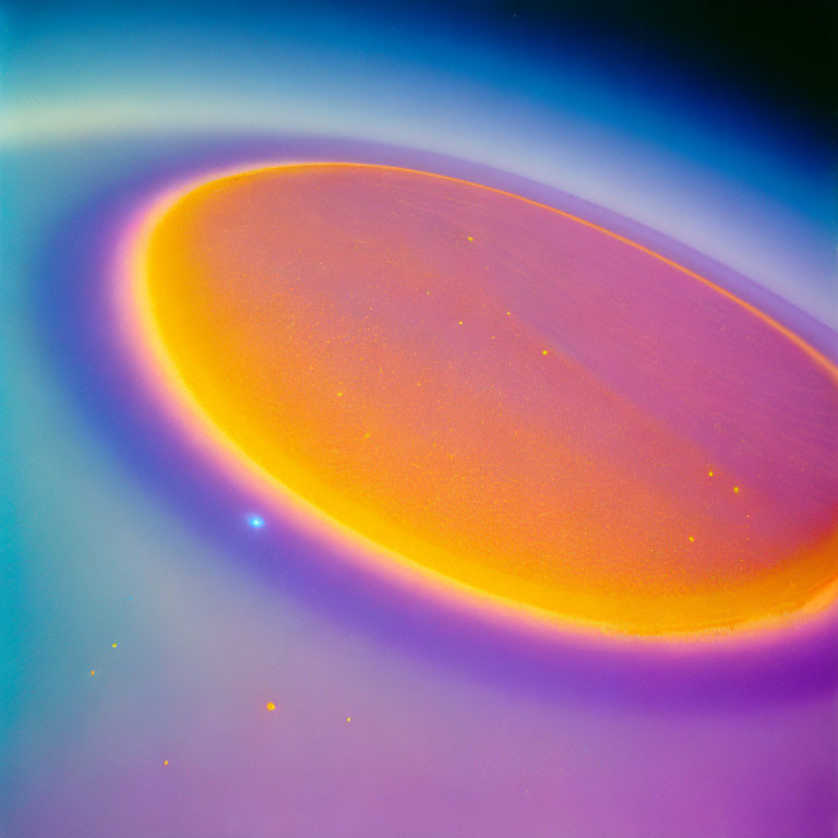 Colorful celestial body with purple, blue, and yellow hues depicted.
