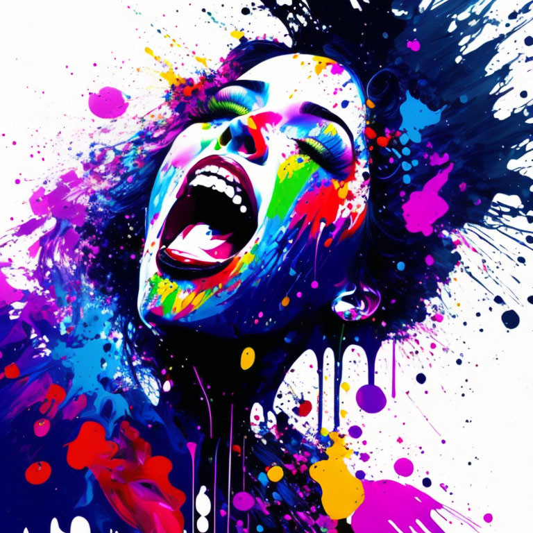 Colorful Abstract Art: Woman's Face in Mid-Shout