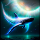Cosmic patterned whale in vibrant starry space