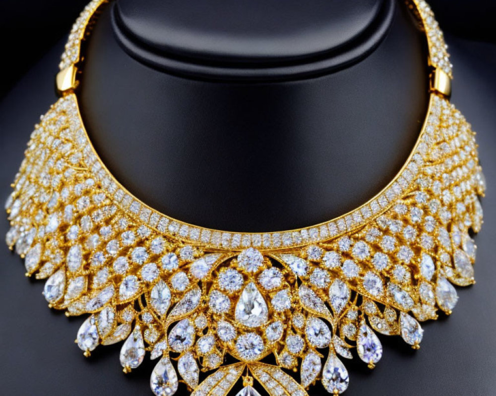 Luxurious Multi-Layered Diamond Necklace on Black Stand