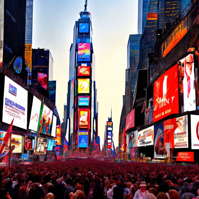 Vibrant Times Square with Crowds and Digital Billboards