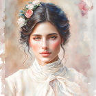 Portrait of Woman with Floral Headpiece in Soft Pastel Tones