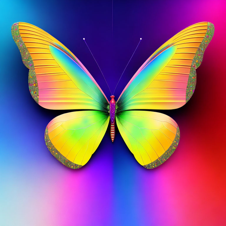 Colorful Butterfly Illustration on Rainbow Background