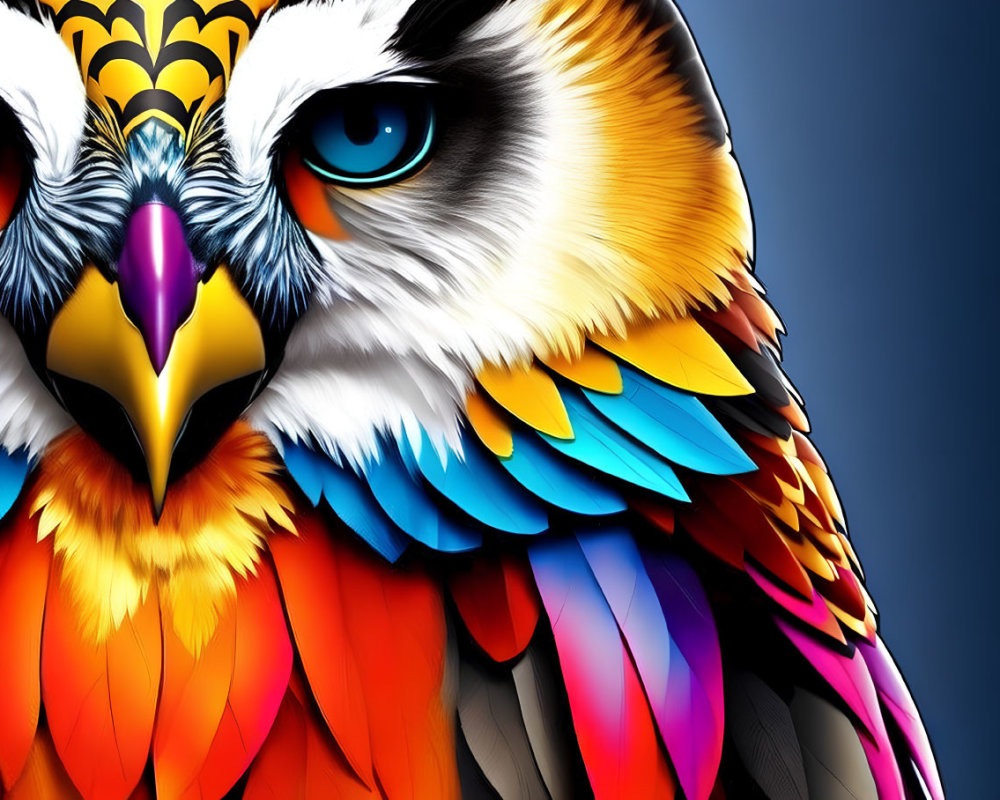 Colorful Owl Illustration with Blue Eyes