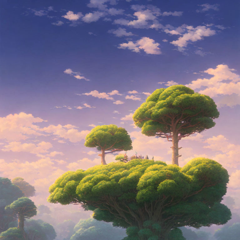 Tranquil Landscape: Towering Trees, Pastel Sky, Fluffy Clouds at Sunrise/S