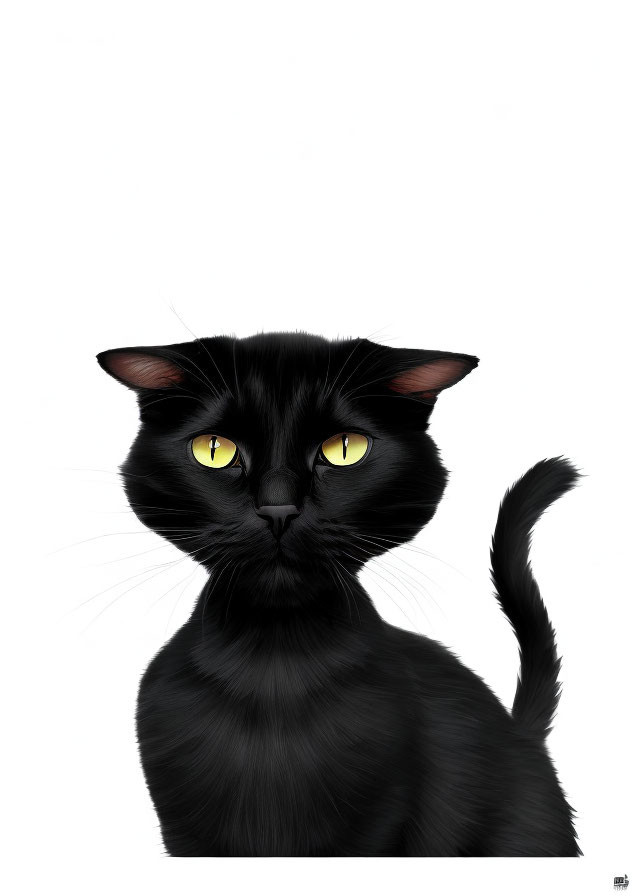 Black Cat Digital Illustration with Striking Yellow Eyes