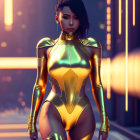 Futuristic female character in afro hairstyle and space suit against cosmic backdrop