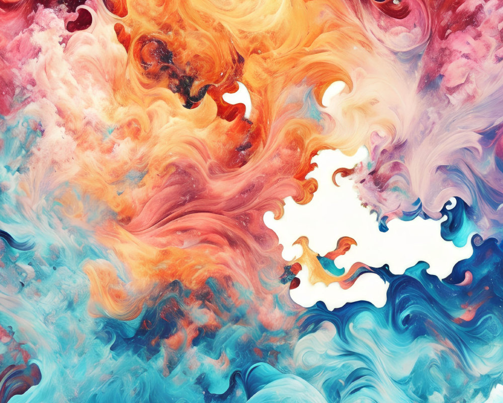 Colorful Abstract Art: Swirling Blue, Orange, Pink, and White Patterns