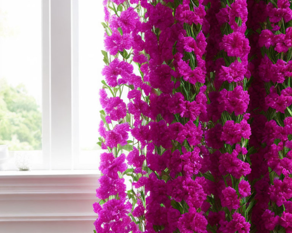 Bright Pink Flowers Blooming by Sunlit Window