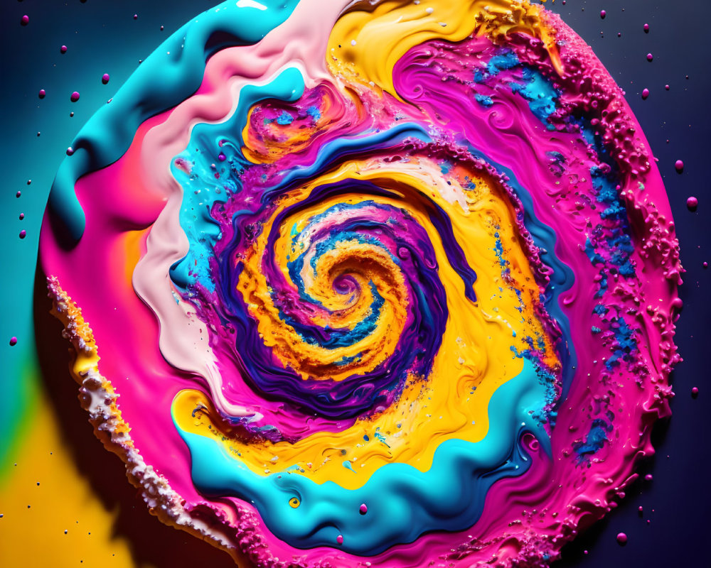 Colorful Galaxy-Inspired Swirl Painting with Pink, Blue, Yellow, and Purple Hues