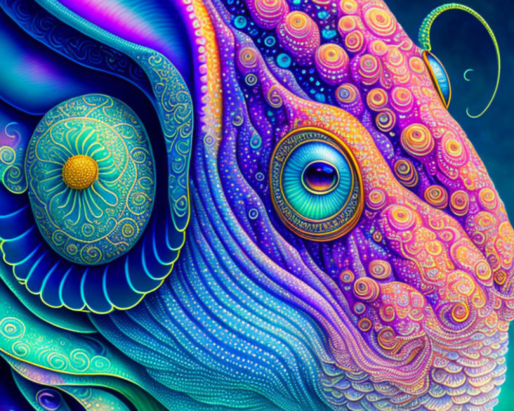 Colorful Abstract Chameleon Artwork with Stylized Eye