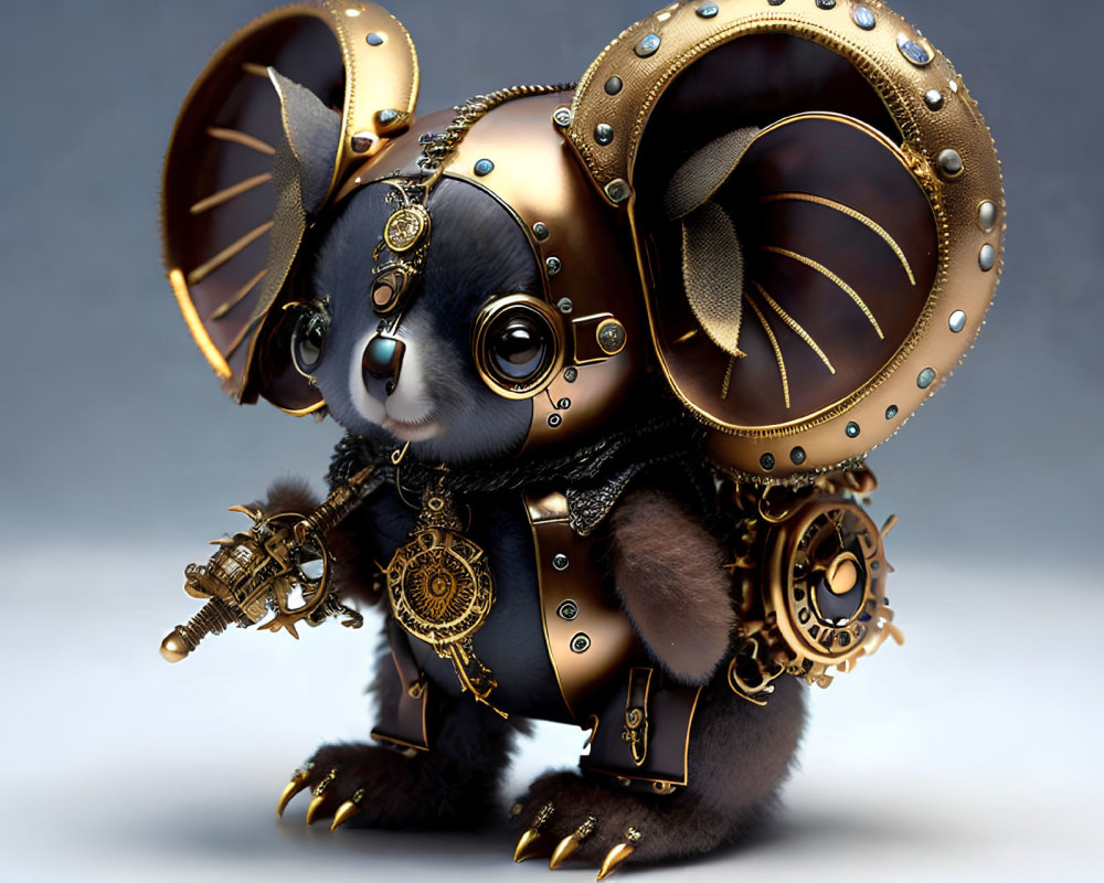 Intricate Steampunk-Style Mouse with Goggles and Mechanical Enhancements