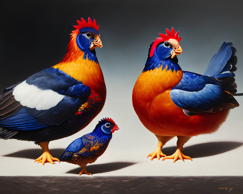 Colorful Birds with Red Crests Resemble Family of Chickens