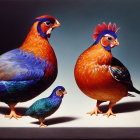Colorful Birds with Red Crests Resemble Family of Chickens