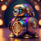 Intricate Steampunk-Style Robot Panda with Gears and Ornamental Patterns
