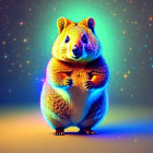 Colorful Quokka Illustration on Starry Background with Neon Glow
