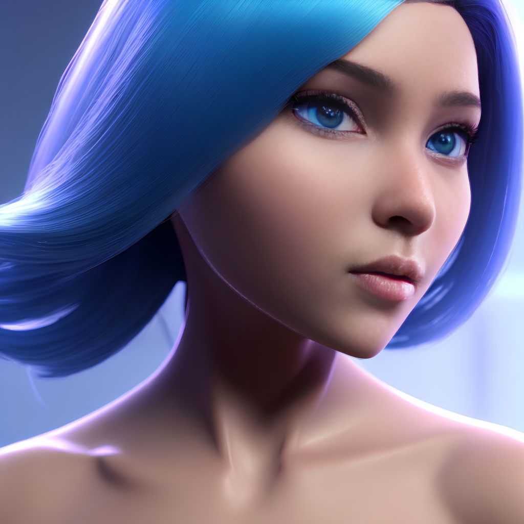 Detailed 3D Render of Female with Blue Hair and Eyes