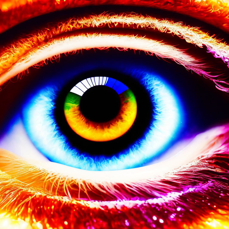 Close-up Image of Human Eye with Rainbow-Colored Iris