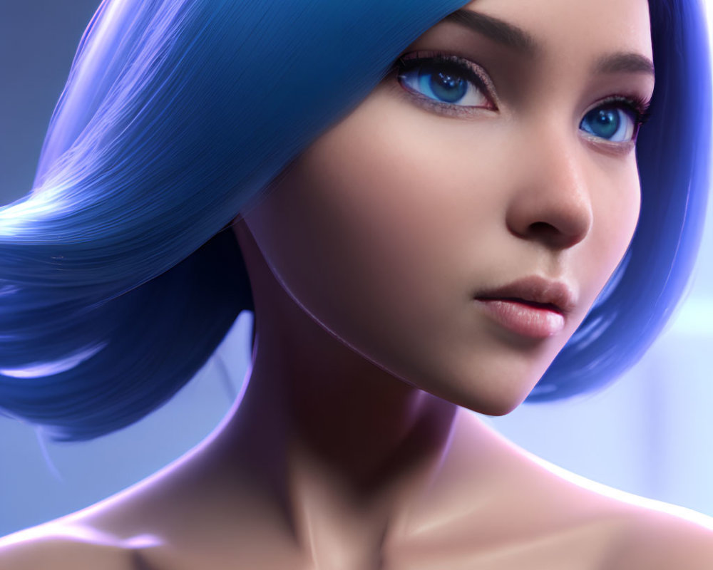 Detailed 3D Render of Female with Blue Hair and Eyes