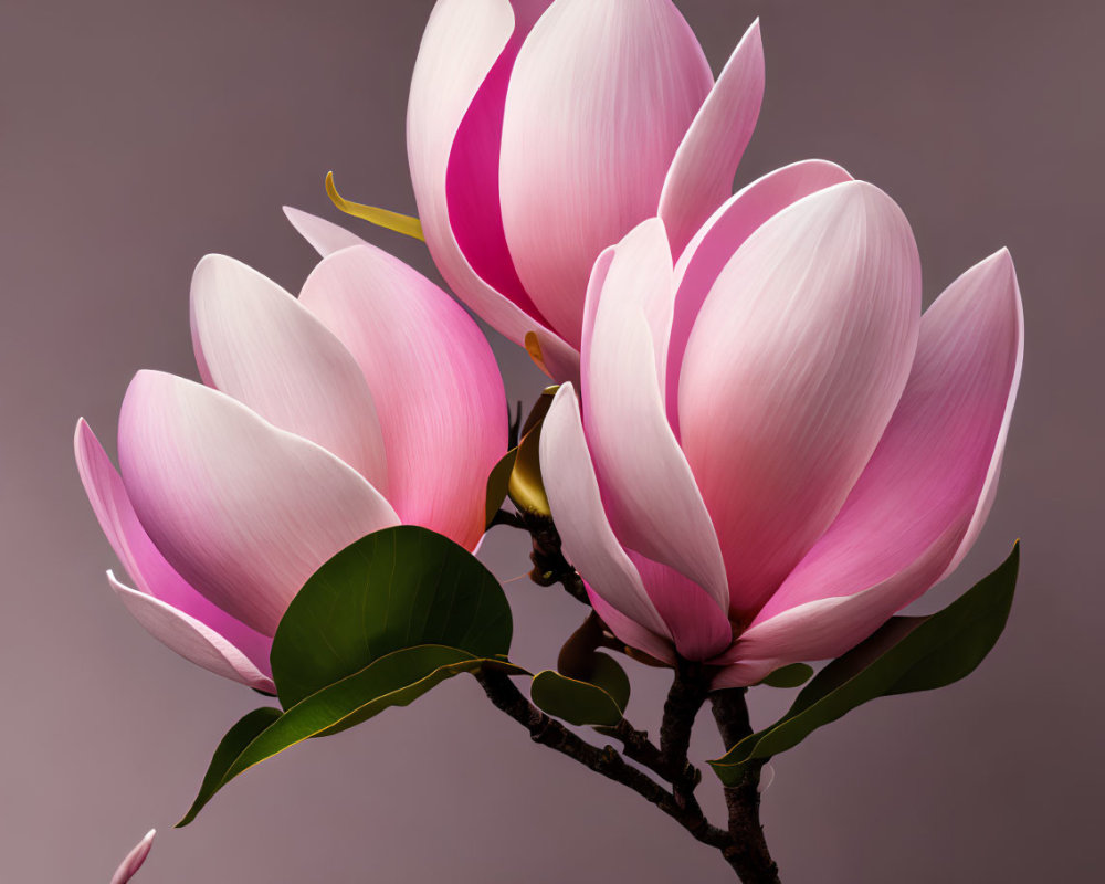 Pink and White Magnolia Flowers in Bloom with Delicate Petals