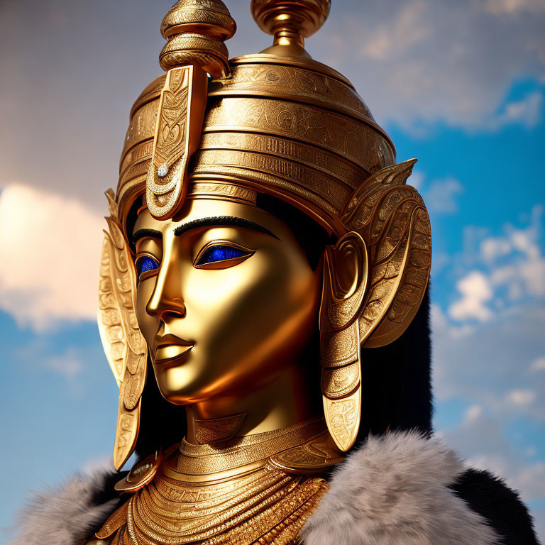 Detailed 3D illustration of person in golden Egyptian pharaoh headgear